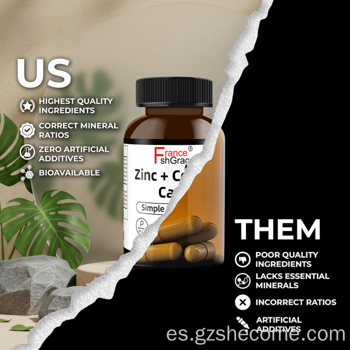 Los suplementos Zinc + Copper Caps apoyan la claridad de la piel y la estructura del cabello.